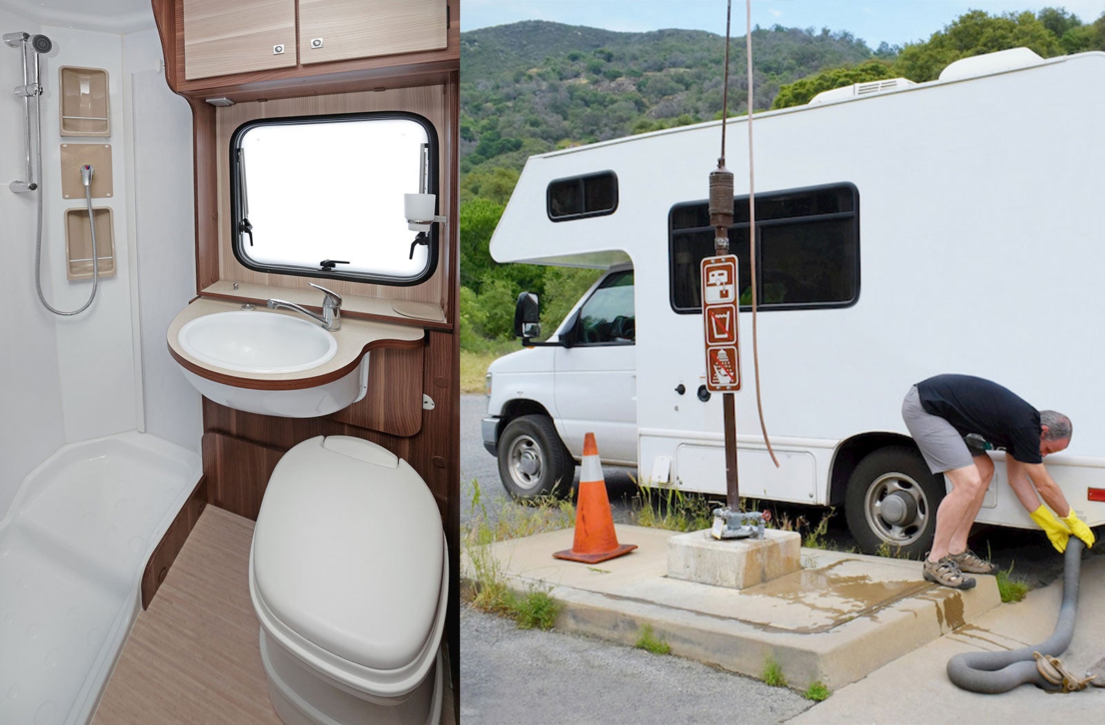 Portable RV/camper toilet and holding tank setup in Milford, New Hampshire