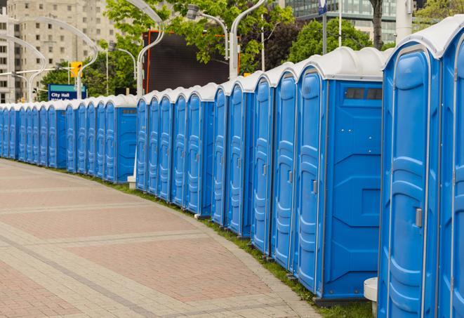Seasonal porta potty units set up at a Milford, New Hampshire venue