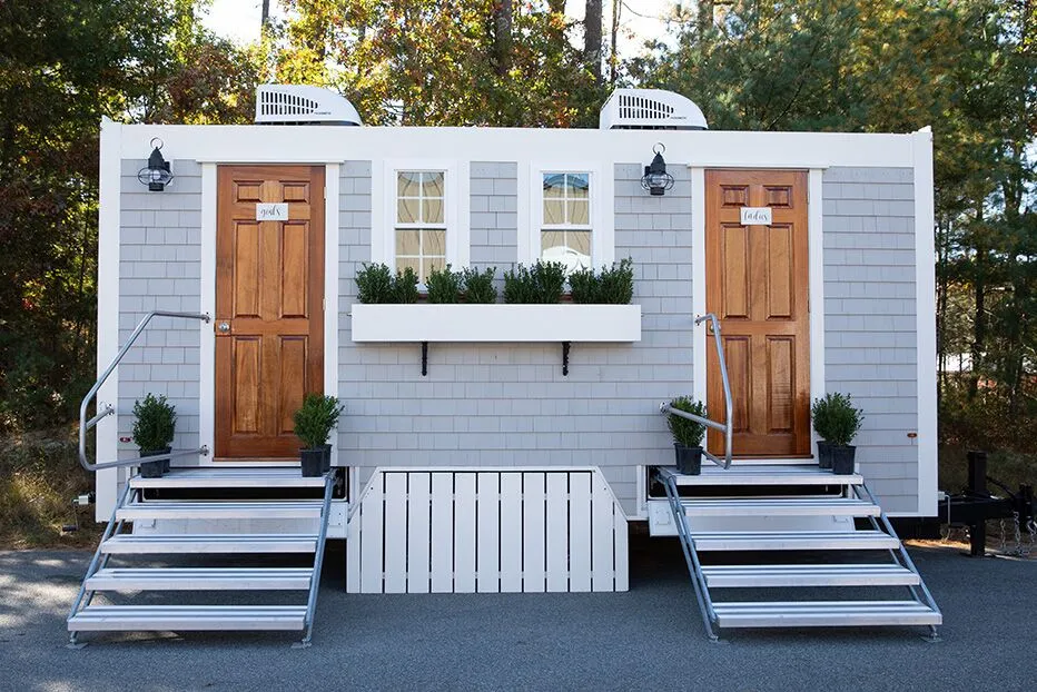 Wedding restroom units discretely staged at a venue in Milford, New Hampshire